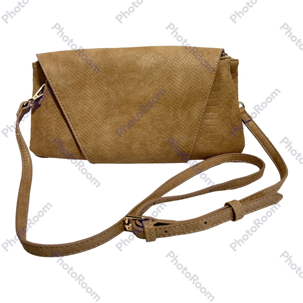 Urban Expressions Tan Vegan Leather Zip Foldover Clutch Crossbody Purse 12"